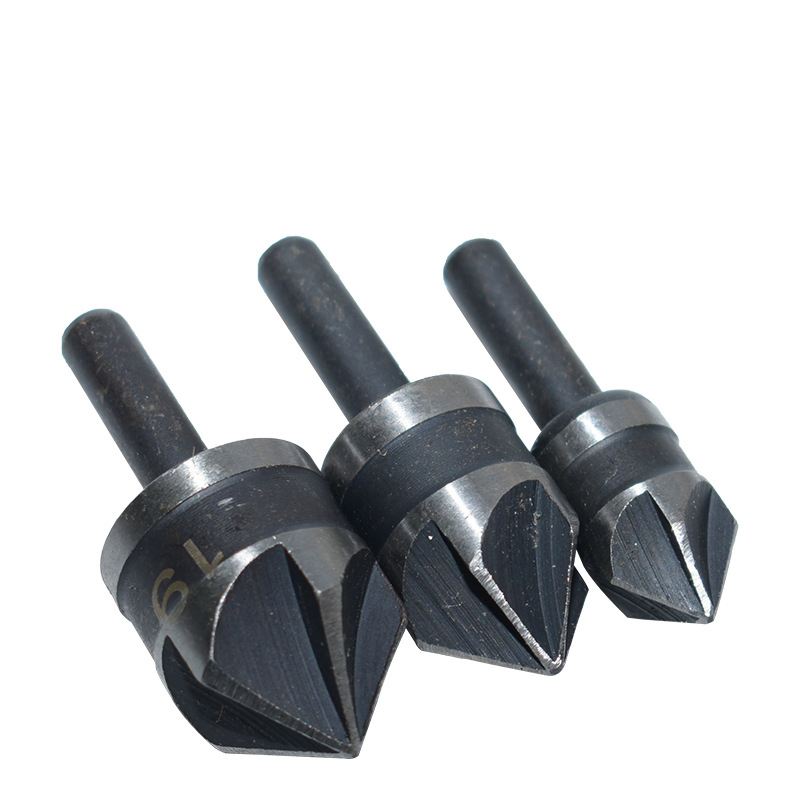 5-Flute 90° Countersink Drill Bit Set - High Carbon Steel Hex/Round Shank Wood Chamfer Tool (12/16/19mm) 3-Piece Kit