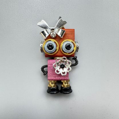 Handmade Mini Wooden Punk Robot Charm - Small Keychain, Phone Strap & Necklace Pendant for Men and Women