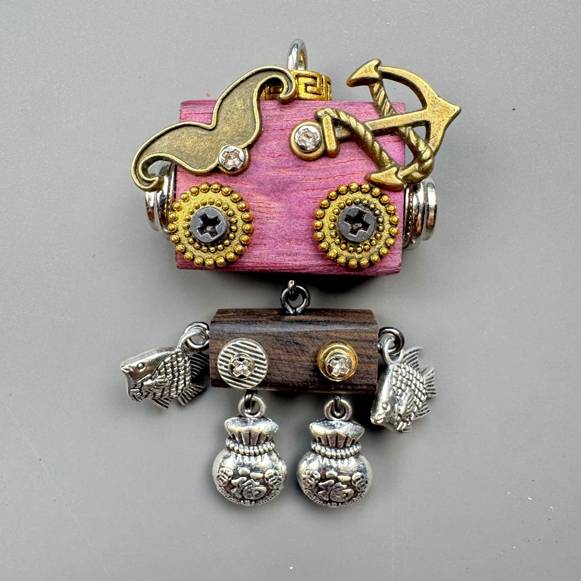 Unique Steampunk Robot Storytelling Piece - Handmade Wooden Pendant for Daily Carry, Unisex Jewelry & Tech Accessory