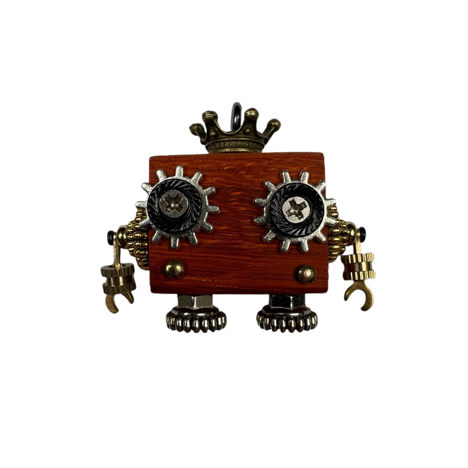 Original Handmade Punk Robot Pendant - Artisan Wooden Keychain & Phone Charm, Unique Unisex Necklace Accessory
