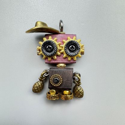 Handmade Mini Wooden Punk Robot Charm - Small Keychain, Phone Strap & Necklace Pendant for Men and Women