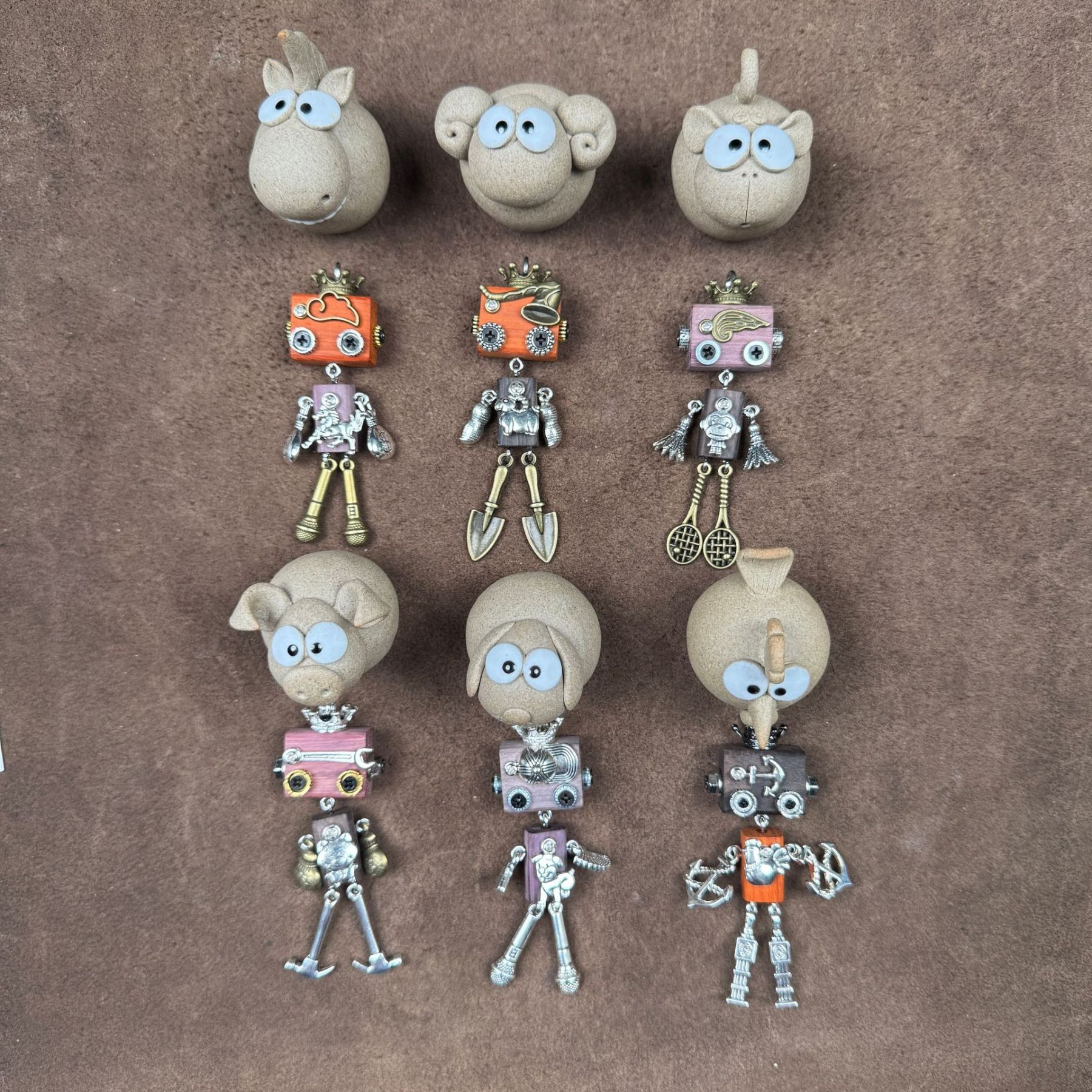 Personalized Zodiac Gift - Punk Robot Animal Keychain, Handmade Wooden Necklace Pendant with 12 Chinese Zodiac Signs