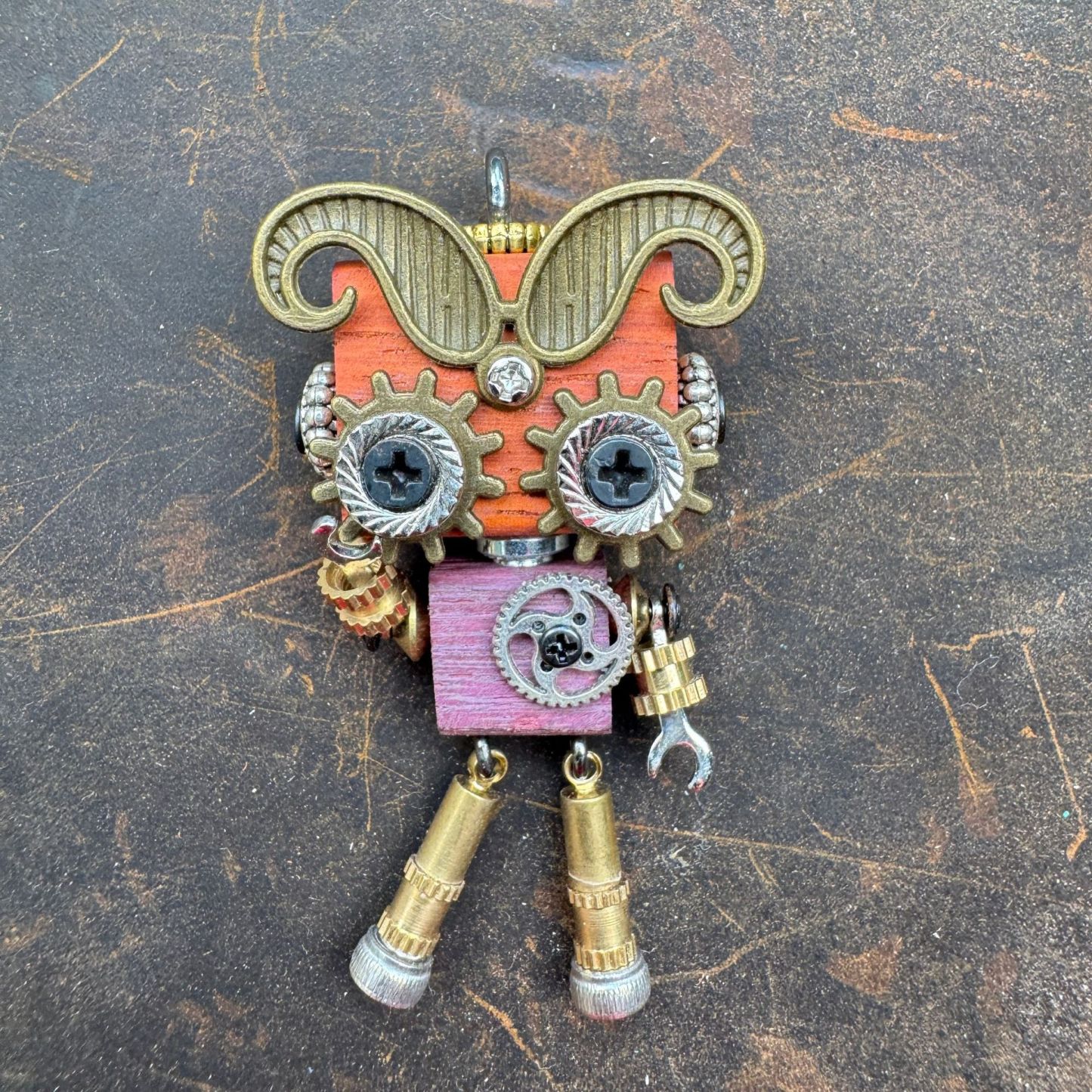 Original Steampunk Robot Pendant - Handcrafted Cultural Creative Artifact for Necklace & Phone Chain, Unique Unisex Designer Jewelry