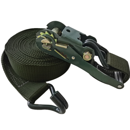 Heavy Duty Ratchet Tie Down, Military Green 5Ton Capacity, Extra Wide Polyester Webbing with Double J-Hooks