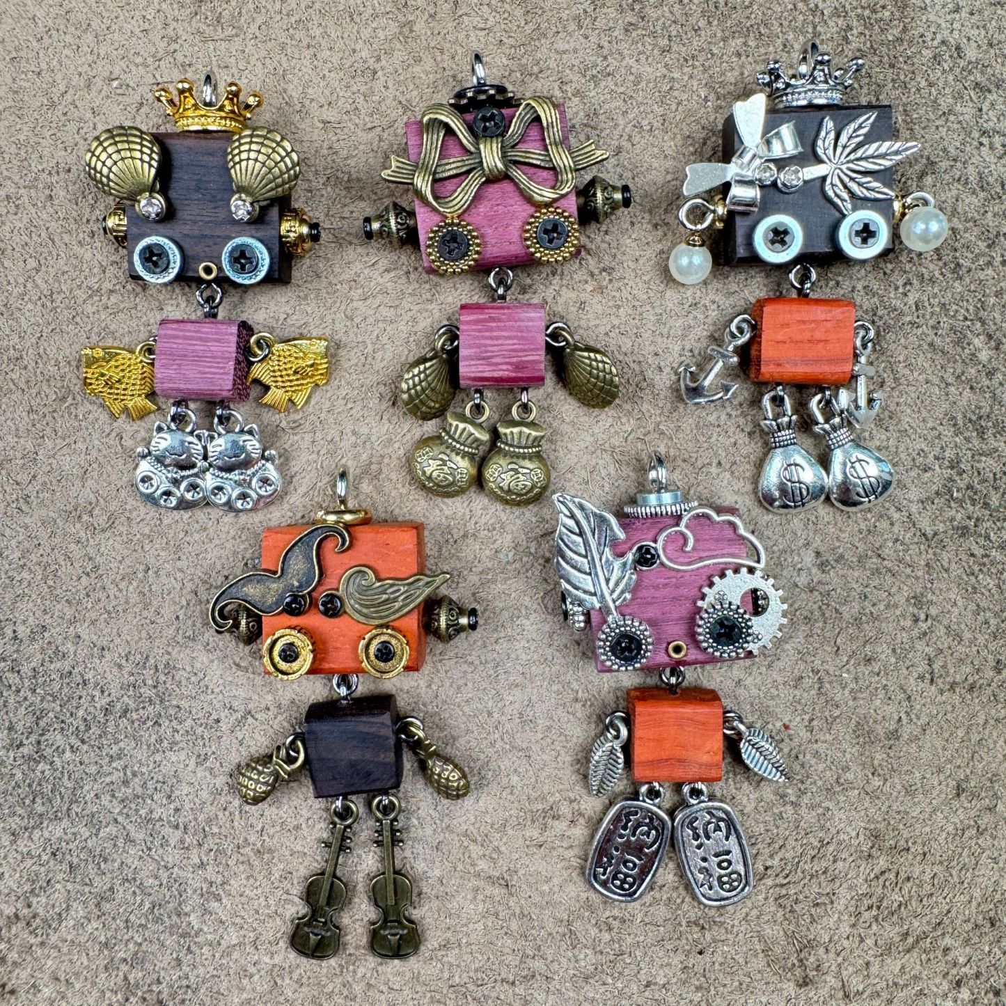 Handmade Wood & Punk Robot Charm - Your Perfect Daily Companion as a Necklace Pendant or Keychain, Unisex Artisan Piece