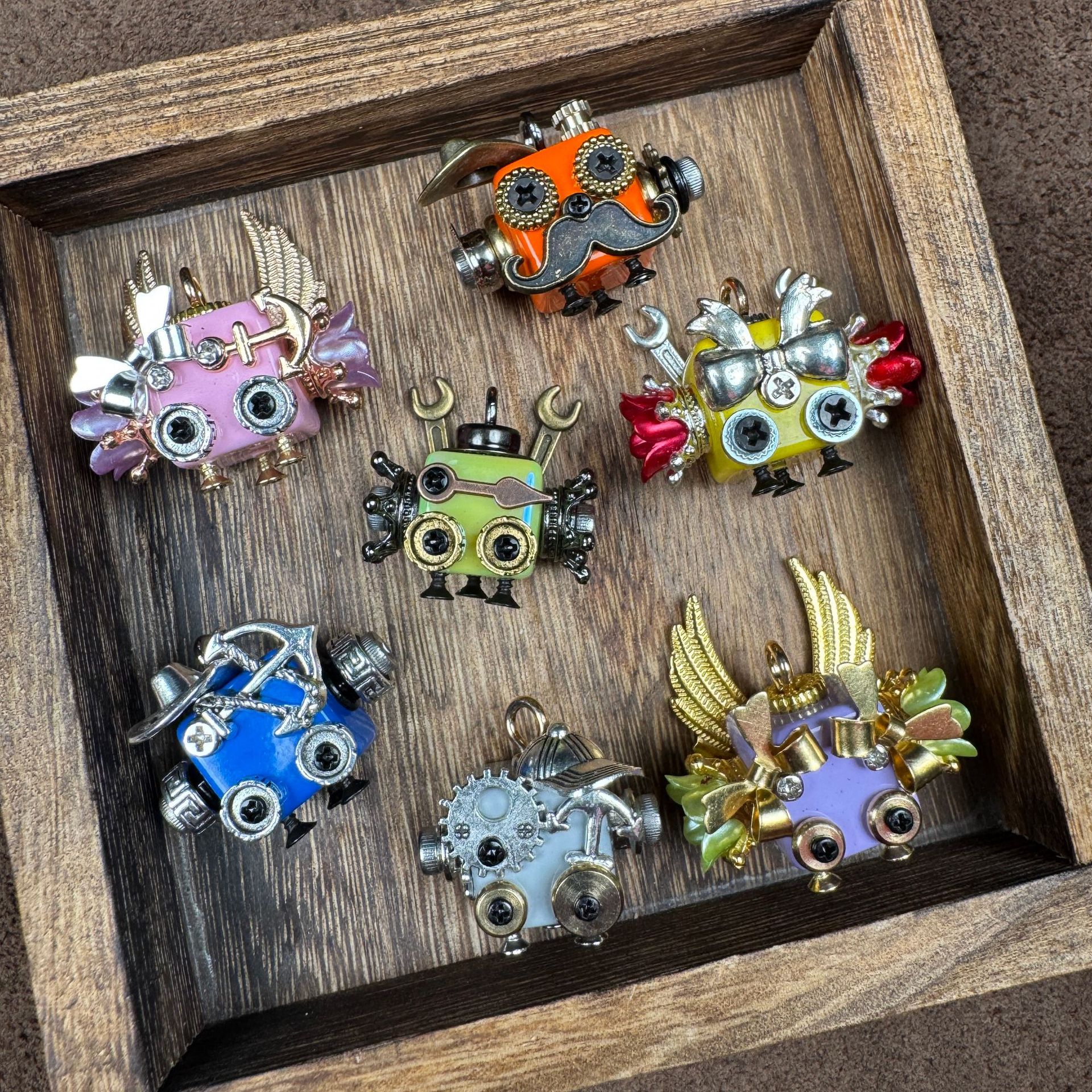 Funky Punk Robot Accessory - Original Colorful Resin Charm, Unique Unisex Gift for Keychain or Necklace