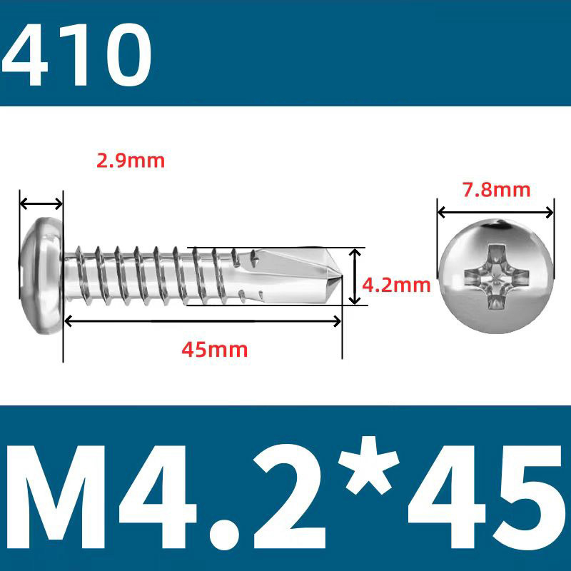 410 Stainless Steel Cross Round Head Self-Drilling Screws (Self-Tapping & Self-Drilling Teardrop Thread Screws) – Fully Hardened Fasteners, Full Specifications from M2.9 to M6.3