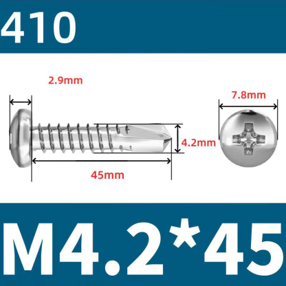 410 Stainless Steel Cross Round Head Self-Drilling Screws (Self-Tapping & Self-Drilling Teardrop Thread Screws) – Fully Hardened Fasteners, Full Specifications from M2.9 to M6.3