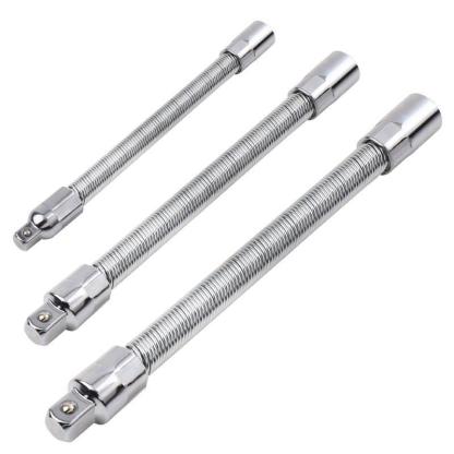 Industrial Flexible Extension Bar - 1/4" 3/8" 1/2" Chrome Vanadium Reversible Wobbly Socket Adapter with Anti-Drop Design