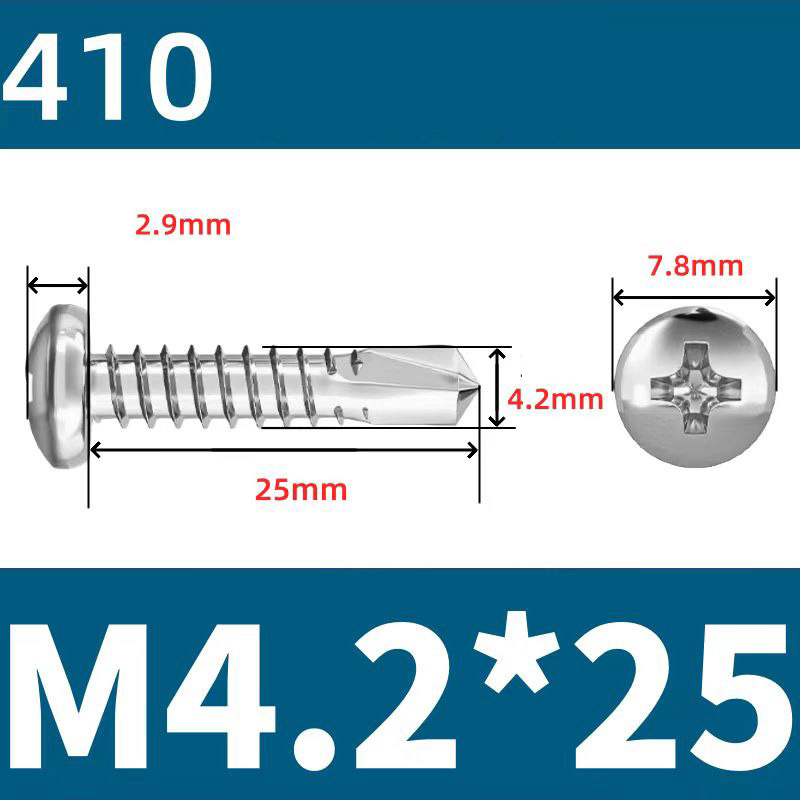 410 Stainless Steel Cross Round Head Self-Drilling Screws (Self-Tapping & Self-Drilling Teardrop Thread Screws) – Fully Hardened Fasteners, Full Specifications from M2.9 to M6.3
