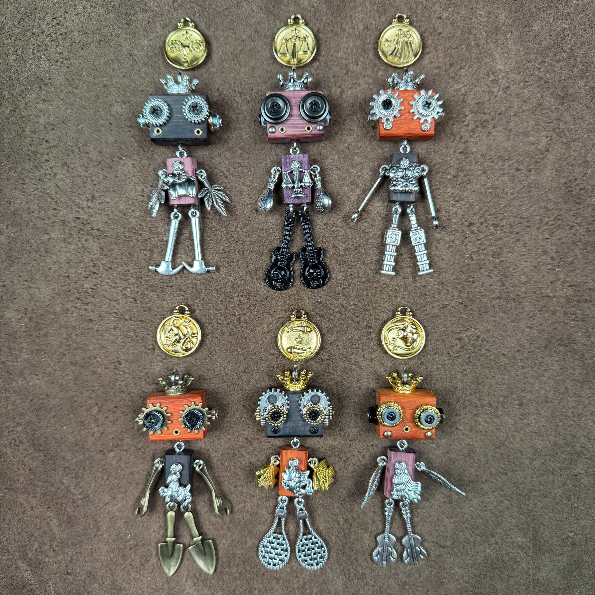 Steampunk Zodiac Guardians - Handcrafted 12 Constellation Robot Pendant, Wooden Keychain & Geek Gift