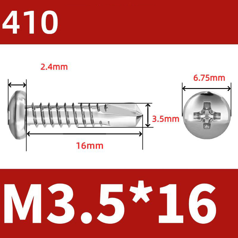 410 Stainless Steel Cross Round Head Self-Drilling Screws (Self-Tapping & Self-Drilling Teardrop Thread Screws) – Fully Hardened Fasteners, Full Specifications from M2.9 to M6.3