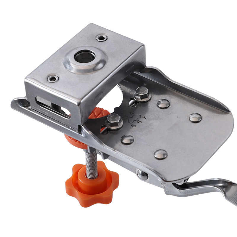 Stainless Steel Hinge Drilling Jig – Adjustable Edge Distance, Quick-Clamp Design for 35mm Hinge Boring on Cabinet & Wardrobe Doors