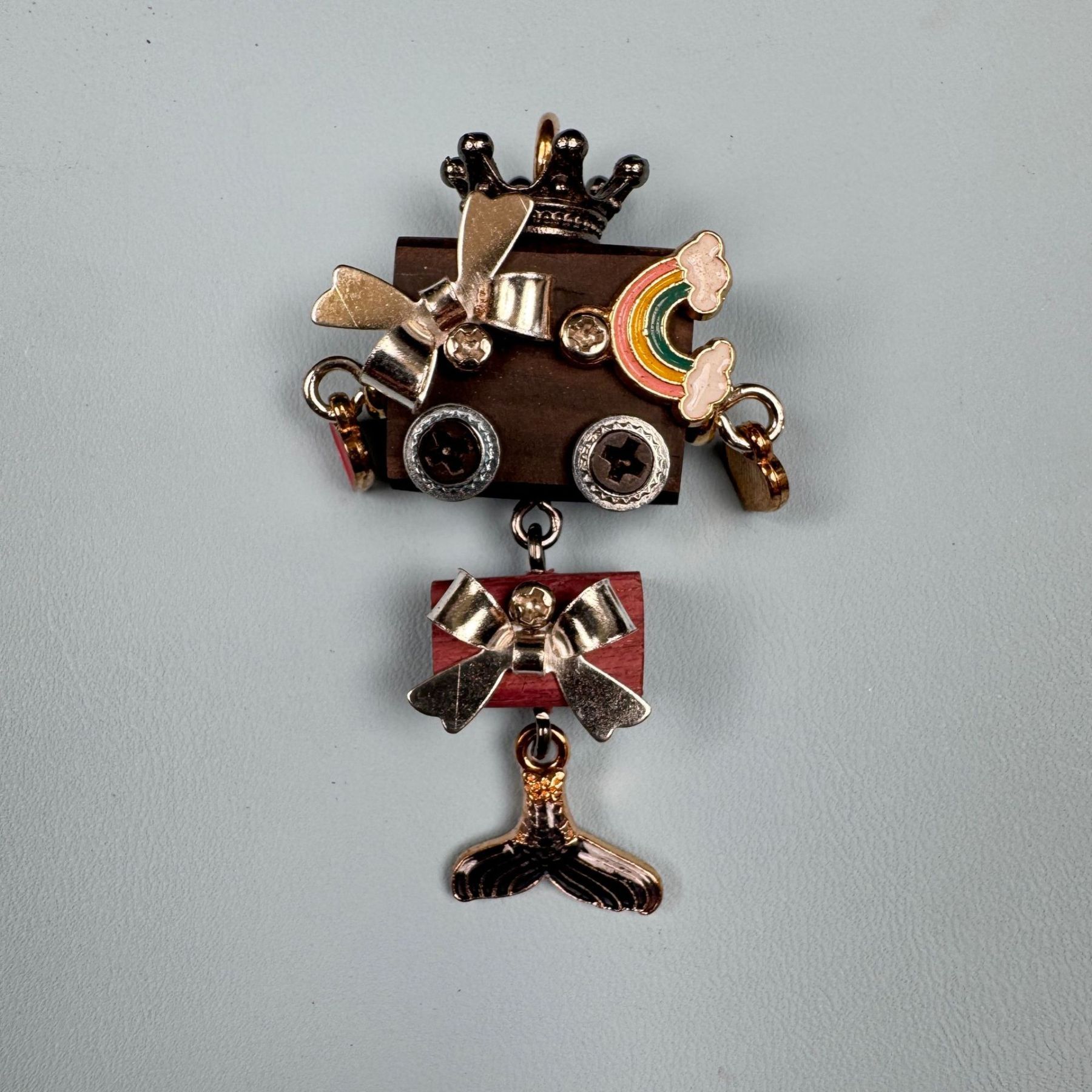 Steampunk Robot Pendant - Handcrafted Wooden Keychain, Necklace Charm & Phone Chain Accessory for Men and Women