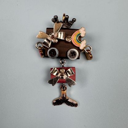 Steampunk Robot Pendant - Handcrafted Wooden Keychain, Necklace Charm & Phone Chain Accessory for Men and Women
