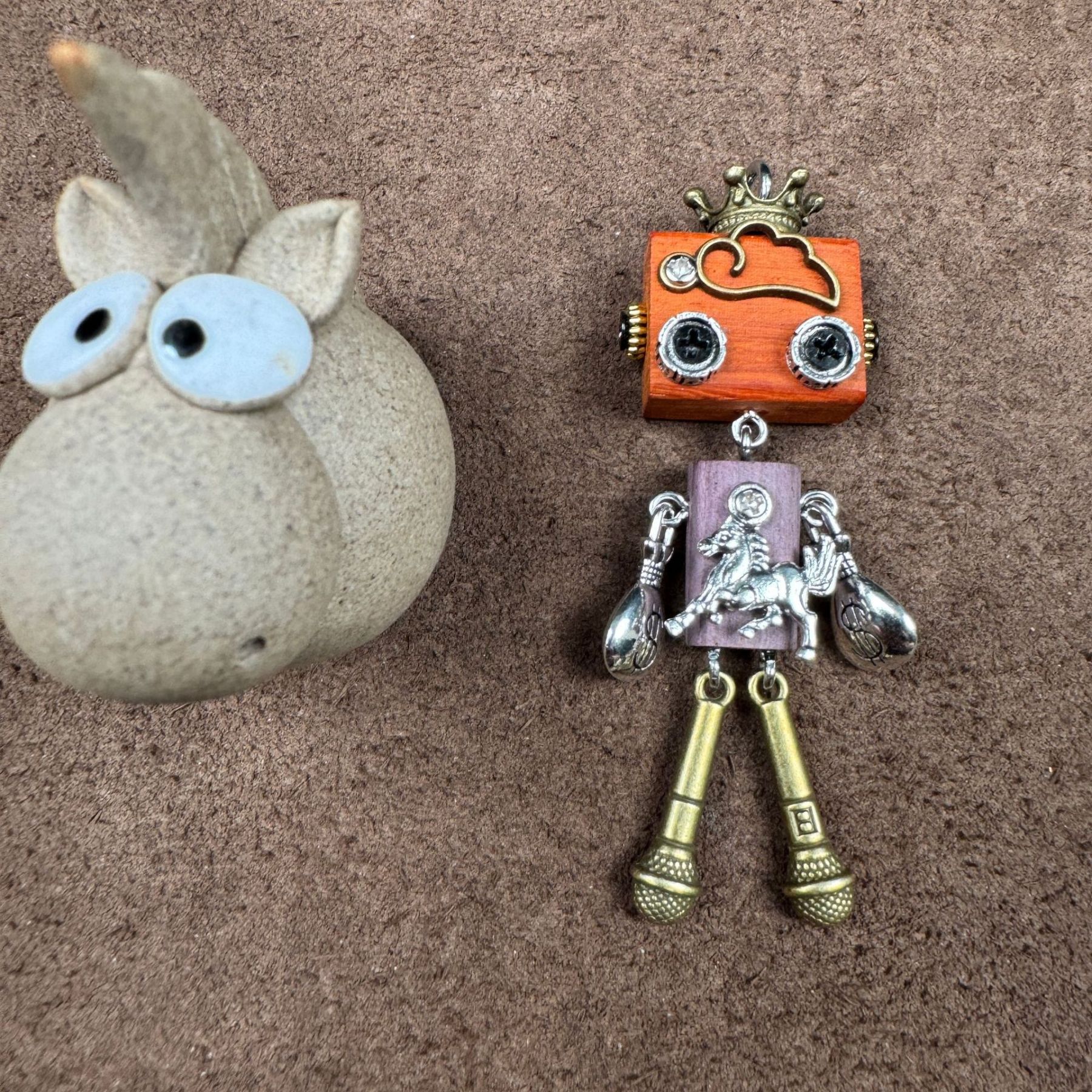 Personalized Zodiac Gift - Punk Robot Animal Keychain, Handmade Wooden Necklace Pendant with 12 Chinese Zodiac Signs