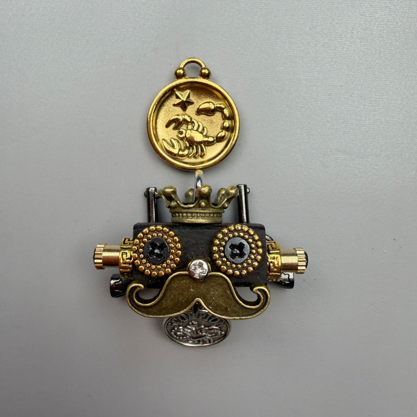 Zodiac Steampunk Robot Pendant - 12 Signs Handmade Wooden Charm for Necklace & Keychain, Unique Astrology Accessory