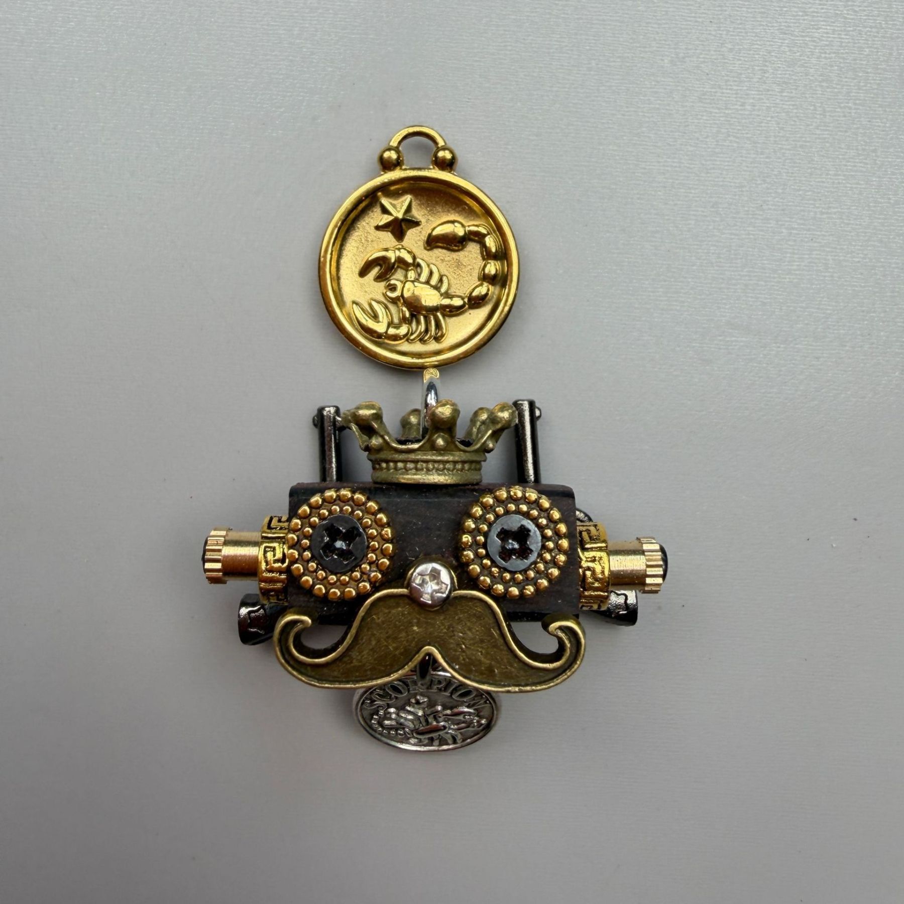 Zodiac Steampunk Robot Pendant - 12 Signs Handmade Wooden Charm for Necklace & Keychain, Unique Astrology Accessory