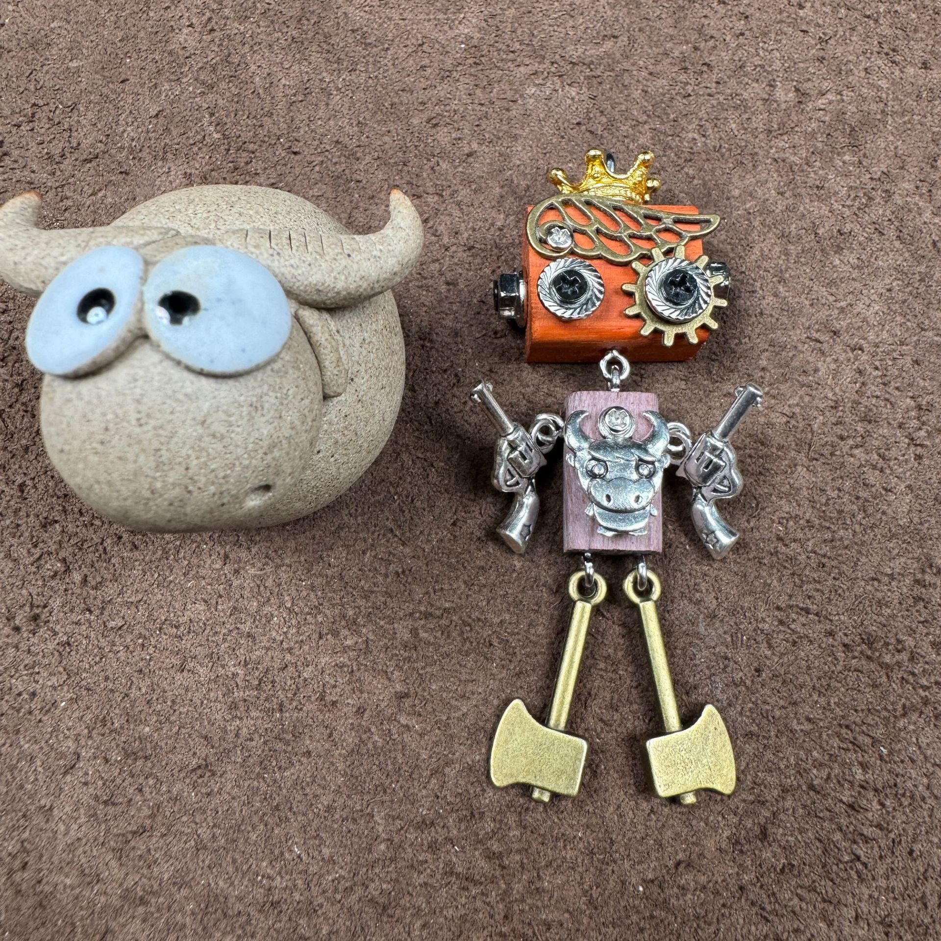 Personalized Zodiac Gift - Punk Robot Animal Keychain, Handmade Wooden Necklace Pendant with 12 Chinese Zodiac Signs