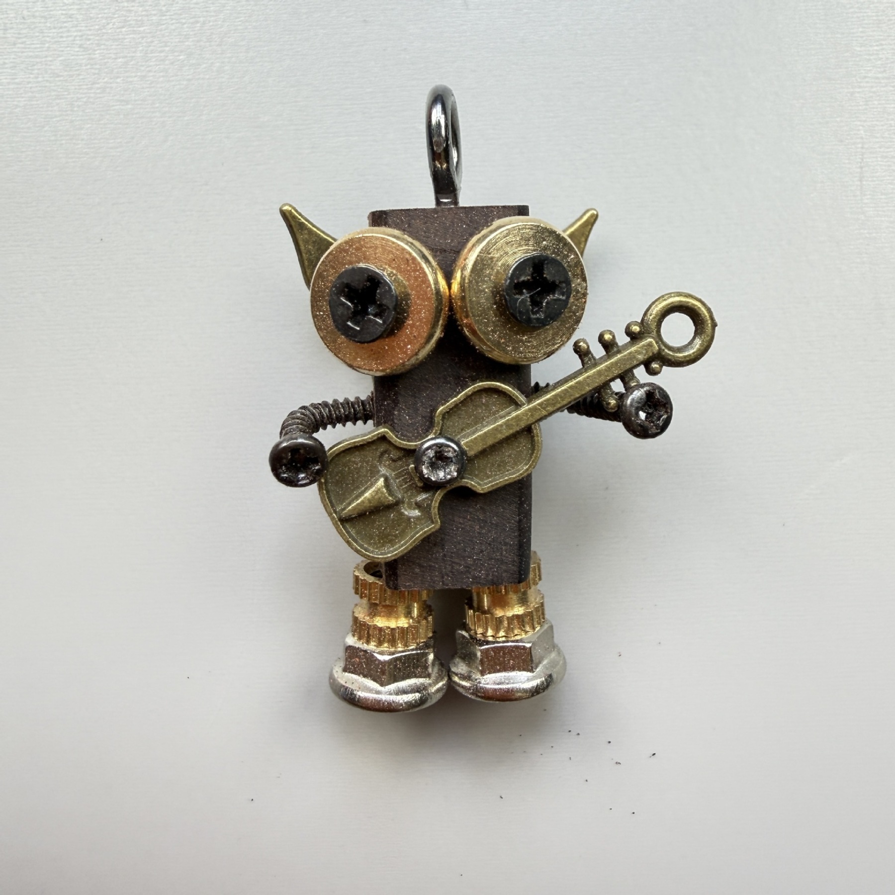 Handmade Punk Robot Pendant - Quirky Wooden Keychain, Phone Charm & Necklace Charm for Men and Women - Steampunk Gothic Geek Accessory