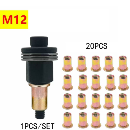 Hand Rivet Nut Tool Kit - Manual & Drill Powered - Complete Set with Free Rivet Nuts for M3 to M12 - Universal Fastener for Sheet Metal, Auto License Plate, Steel Studs