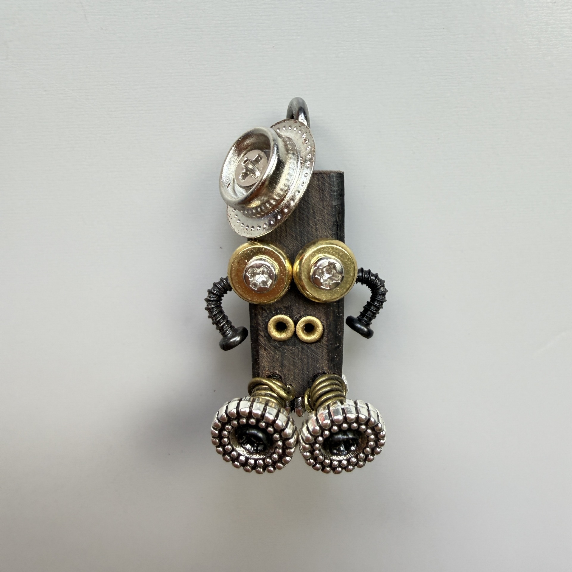 Handmade Punk Robot Pendant - Quirky Wooden Keychain, Phone Charm & Necklace Charm for Men and Women - Steampunk Gothic Geek Accessory