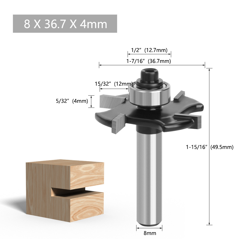 1/2" Shank 4-Flute Ball Nose T-Slot Router Bit for Woodworking, Door Frame Mortise & Tenon, Casing Grooving, Edge Trimming