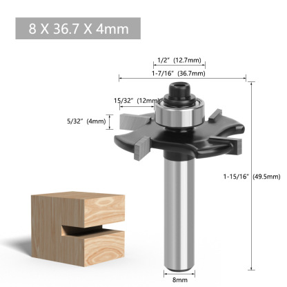 1/2" Shank 4-Flute Ball Nose T-Slot Router Bit for Woodworking, Door Frame Mortise & Tenon, Casing Grooving, Edge Trimming
