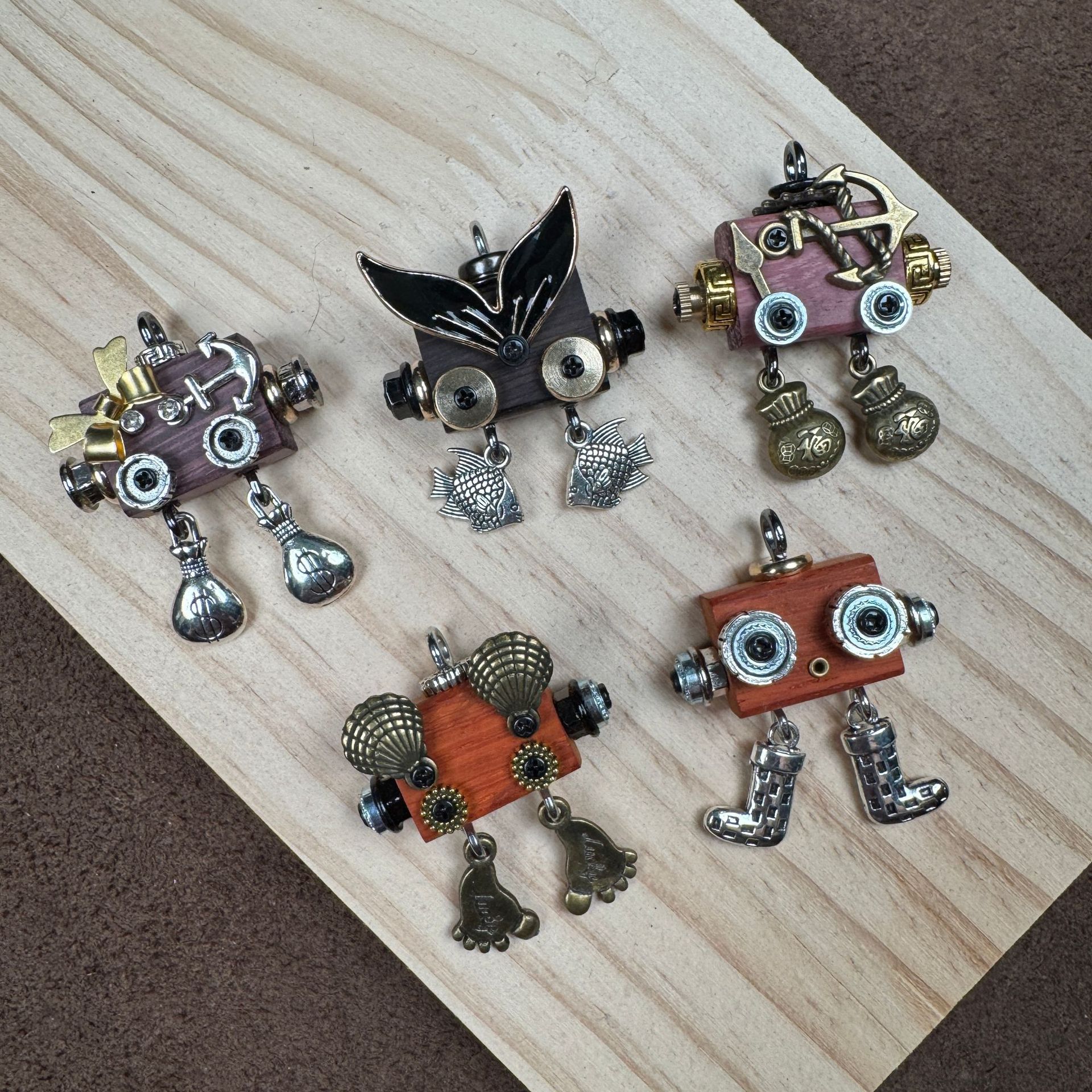 Clever Little Punk Robot - Handmade Wooden Keepsake for Daily Carry, Playful Unisex Necklace & Keychain Charm