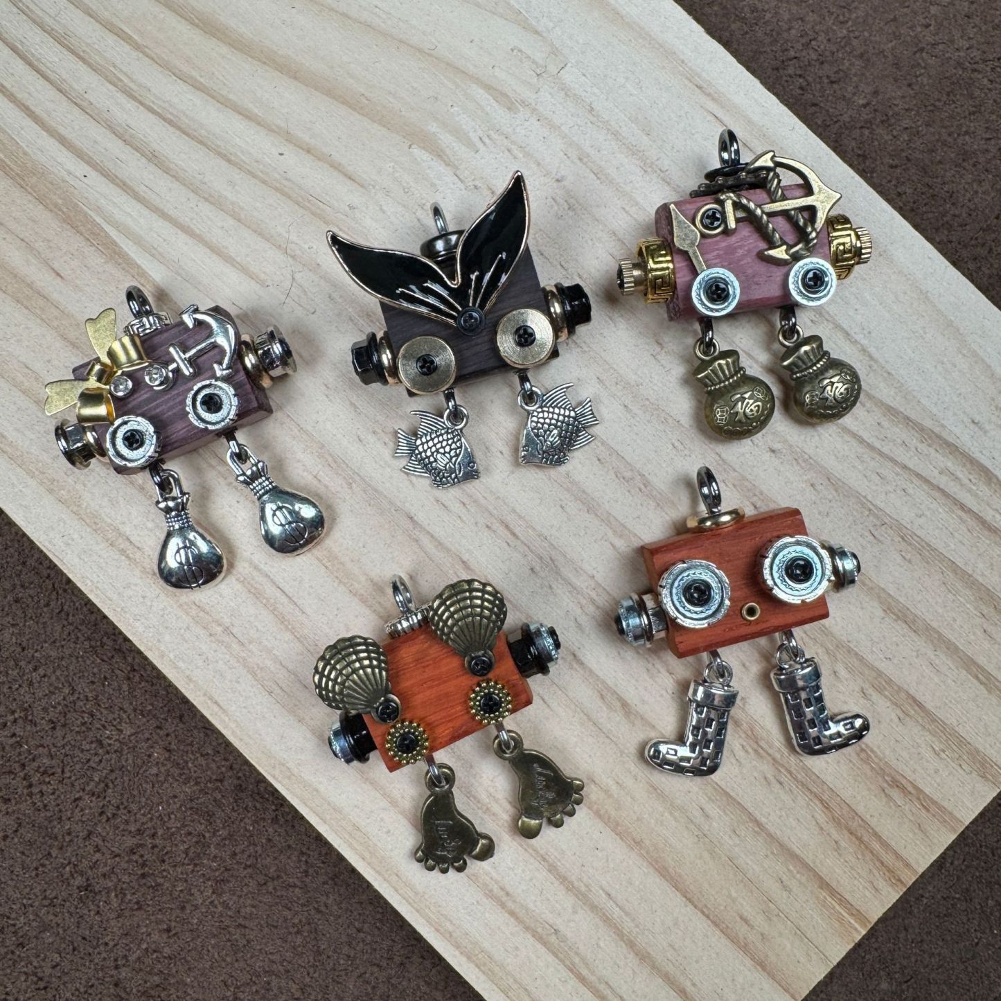 Clever Little Punk Robot - Handmade Wooden Keepsake for Daily Carry, Playful Unisex Necklace & Keychain Charm