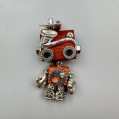 Original Punk Robot Keychain & Pendant - Handmade Wooden Necklace Charm, Detachable Phone Chain, Small Novelty Gift