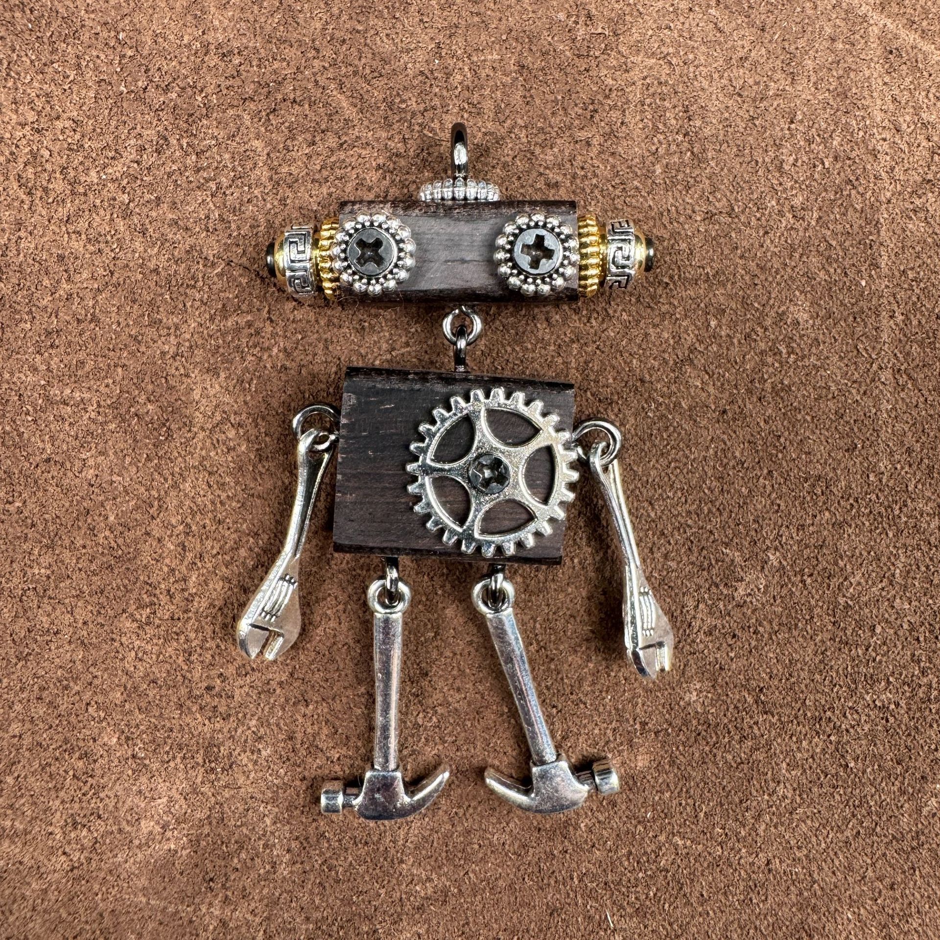 Steampunk Robot Wearable Art - Original Handmade Statement Pendant for Daily Style, Unisex Necklace & Tech Accessory