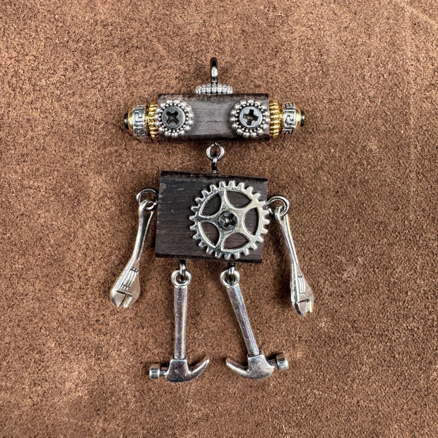 Steampunk Robot Wearable Art - Original Handmade Statement Pendant for Daily Style, Unisex Necklace & Tech Accessory