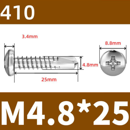 410 Stainless Steel Cross Round Head Self-Drilling Screws (Self-Tapping & Self-Drilling Teardrop Thread Screws) – Fully Hardened Fasteners, Full Specifications from M2.9 to M6.3