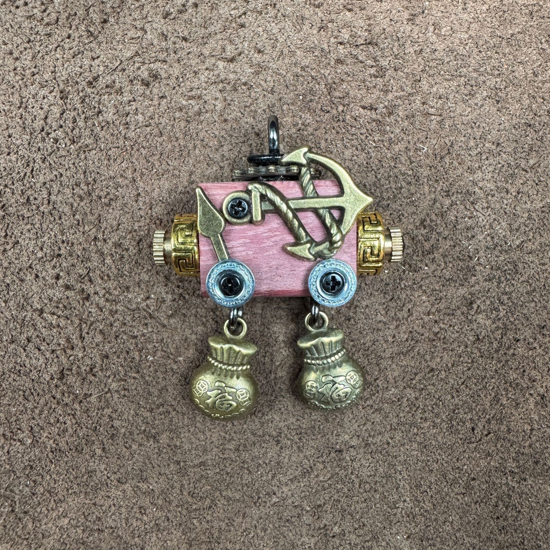 Clever Little Punk Robot - Handmade Wooden Keepsake for Daily Carry, Playful Unisex Necklace & Keychain Charm