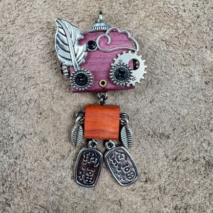 Handmade Wood & Punk Robot Charm - Your Perfect Daily Companion as a Necklace Pendant or Keychain, Unisex Artisan Piece