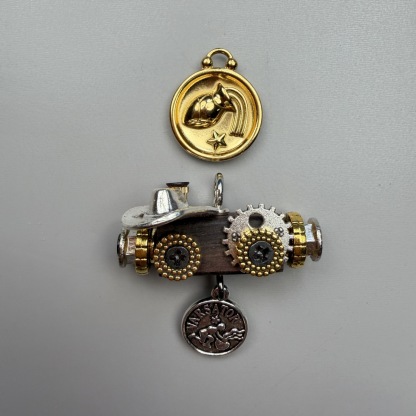 Zodiac Steampunk Robot Pendant - 12 Signs Handmade Wooden Charm for Necklace & Keychain, Unique Astrology Accessory