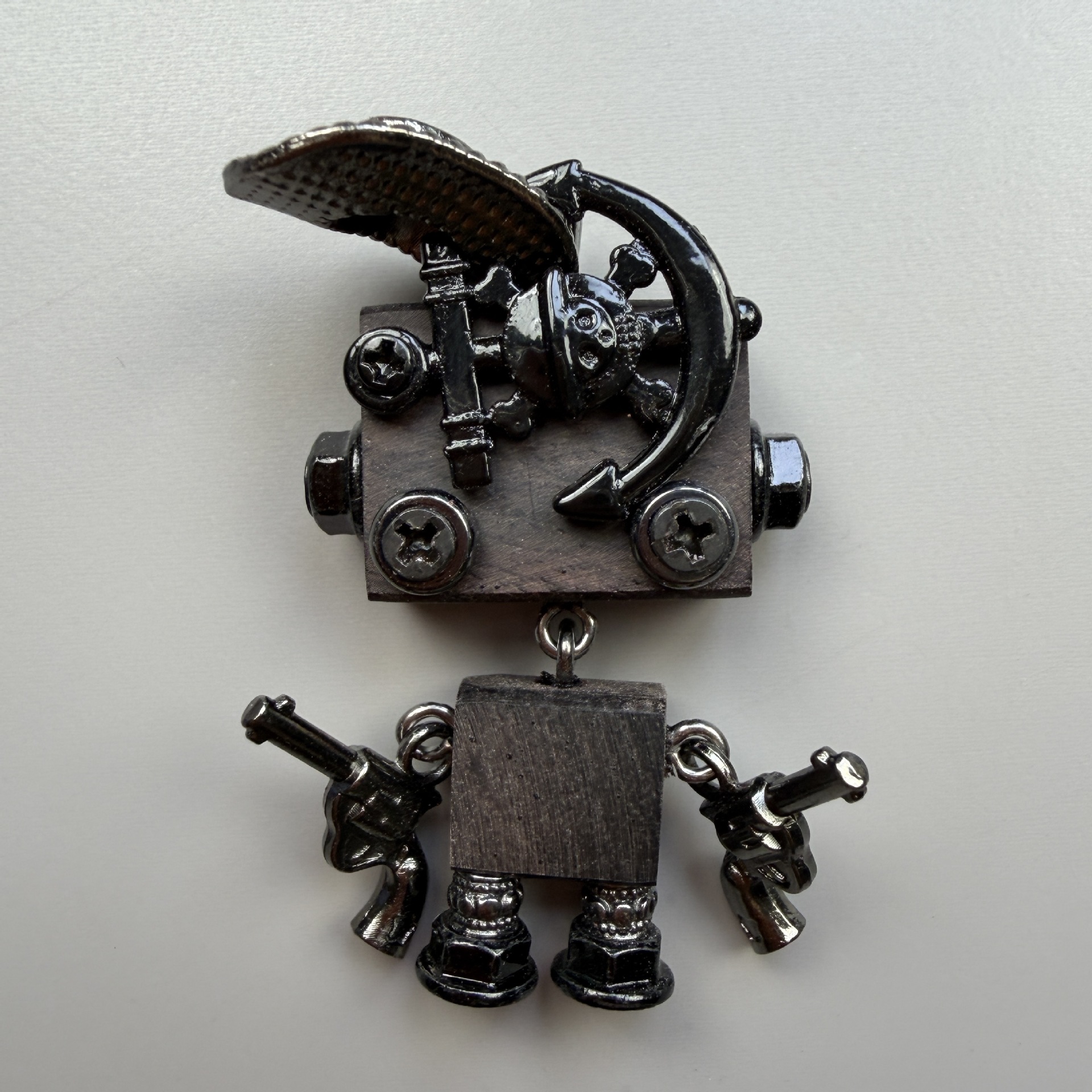 Dark Industrial Robot Pendant - Edgy Unisex Necklace Charm & Keychain, Handcrafted Streetwear Jewelry Art