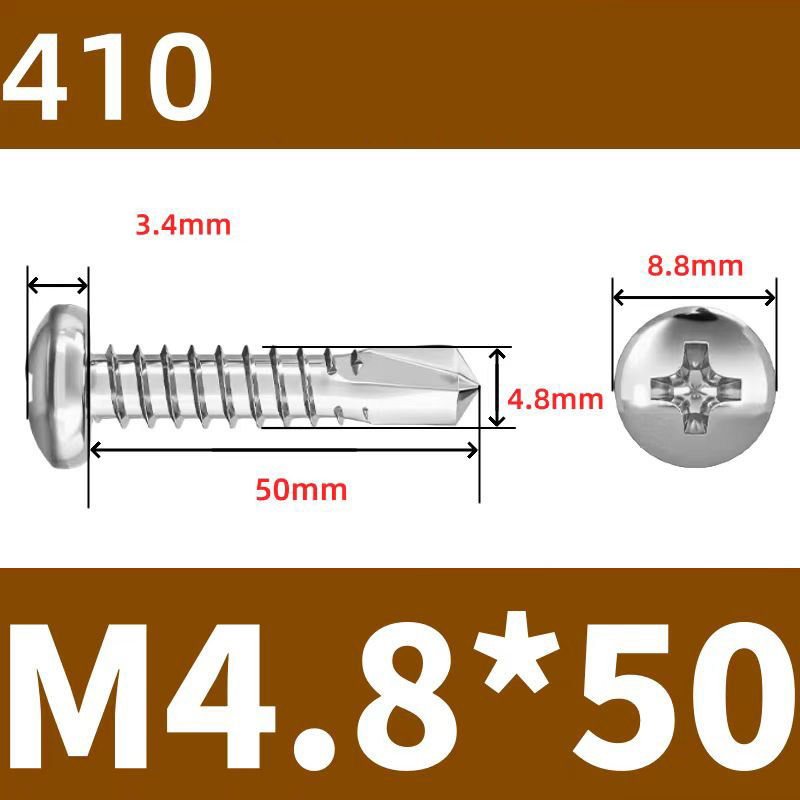 410 Stainless Steel Cross Round Head Self-Drilling Screws (Self-Tapping & Self-Drilling Teardrop Thread Screws) – Fully Hardened Fasteners, Full Specifications from M2.9 to M6.3