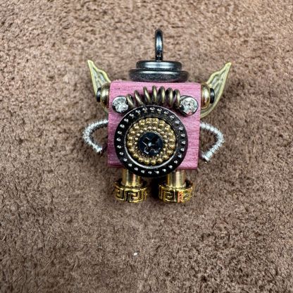 Handmade Steampunk Robot Pendant - Redwood Keychain, Phone Charm & Adjustable Unisex Necklace | Unique Gift
