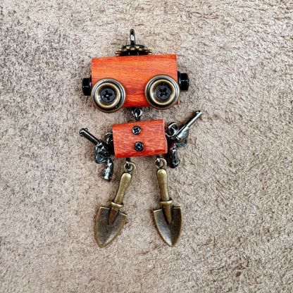 Handmade Punk Robot Wooden Pendant - Multi-Function Keychain, Phone Charm & Unisex Necklace | Stall Display Figurine