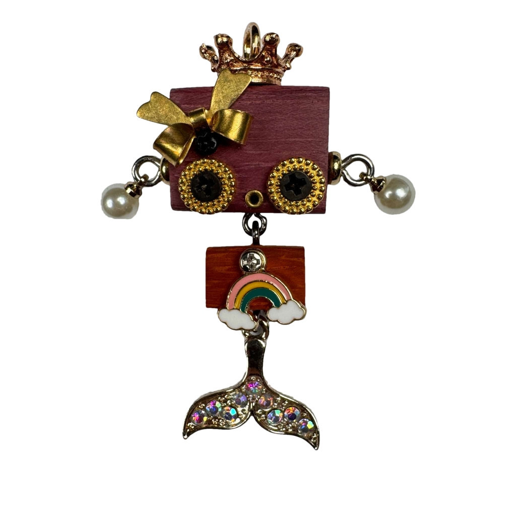 Steampunk Robot Pendant - Handcrafted Wooden Keychain, Necklace Charm & Phone Chain Accessory for Men and Women