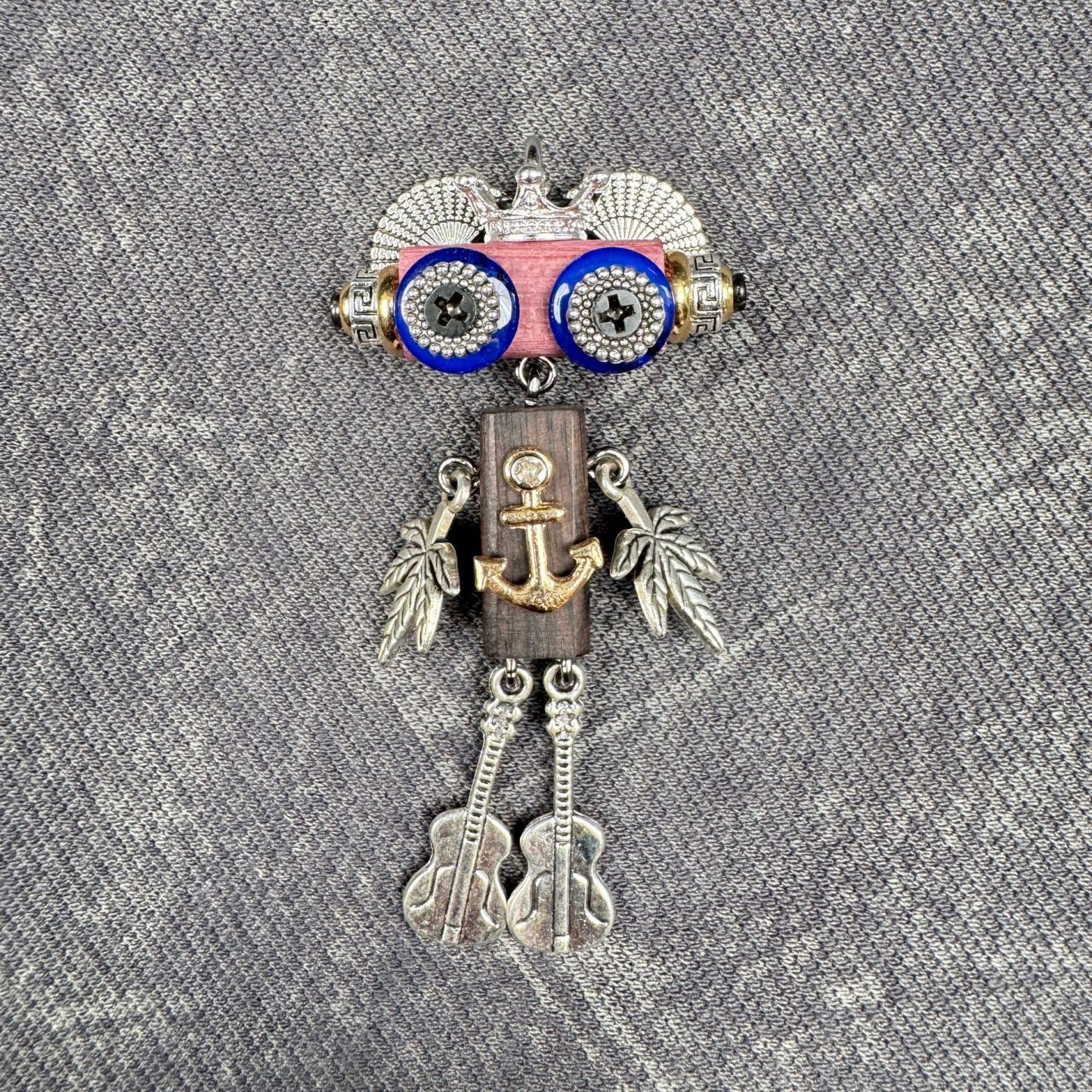 Steampunk Robot Wearable Art - Adjustable Handmade Wood Pendant for Custom Necklace & Tech Strap, Unisex Gift