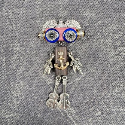 Steampunk Robot Wearable Art - Adjustable Handmade Wood Pendant for Custom Necklace & Tech Strap, Unisex Gift