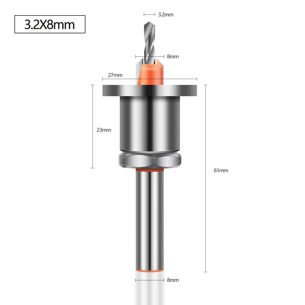 Handewei Upgraded Limited Depth Countersink Drill Bit - Adjustable Depth Woodworking Countersink Cutter with Carbide Tip, 8mm Round Shank for Bench Drill/Hand Drill/Cordless Drill