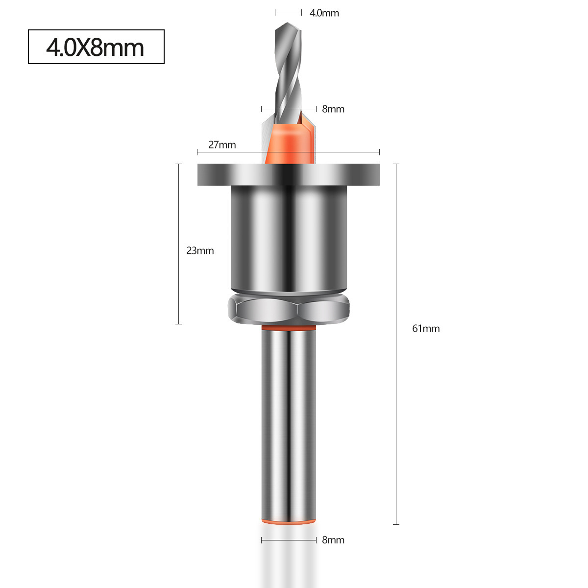 Handewei Upgraded Limited Depth Countersink Drill Bit - Adjustable Depth Woodworking Countersink Cutter with Carbide Tip, 8mm Round Shank for Bench Drill/Hand Drill/Cordless Drill