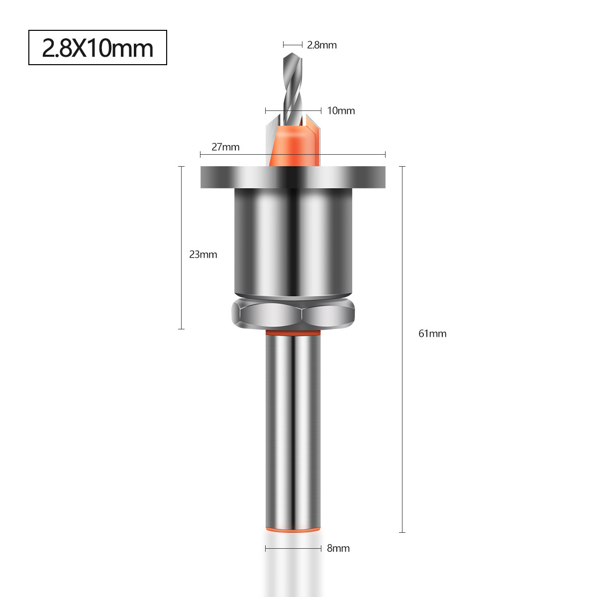 Handewei Upgraded Limited Depth Countersink Drill Bit - Adjustable Depth Woodworking Countersink Cutter with Carbide Tip, 8mm Round Shank for Bench Drill/Hand Drill/Cordless Drill