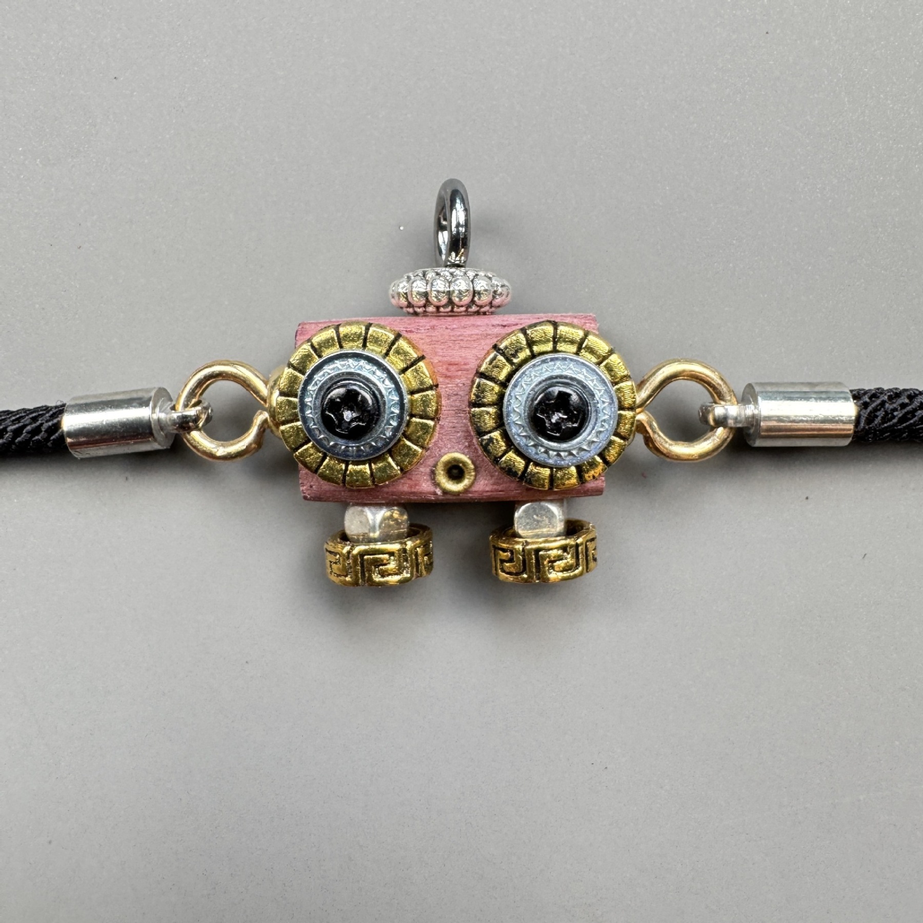 Handcrafted Punk Robot Bracelet - Macrame Woven Beaded Cord, Steampunk Unisex Cuff for Men & Women | Edgy Boho Accessory