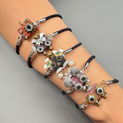 Handcrafted Punk Robot Bracelet - Macrame Woven Beaded Cord, Steampunk Unisex Cuff for Men & Women | Edgy Boho Accessory