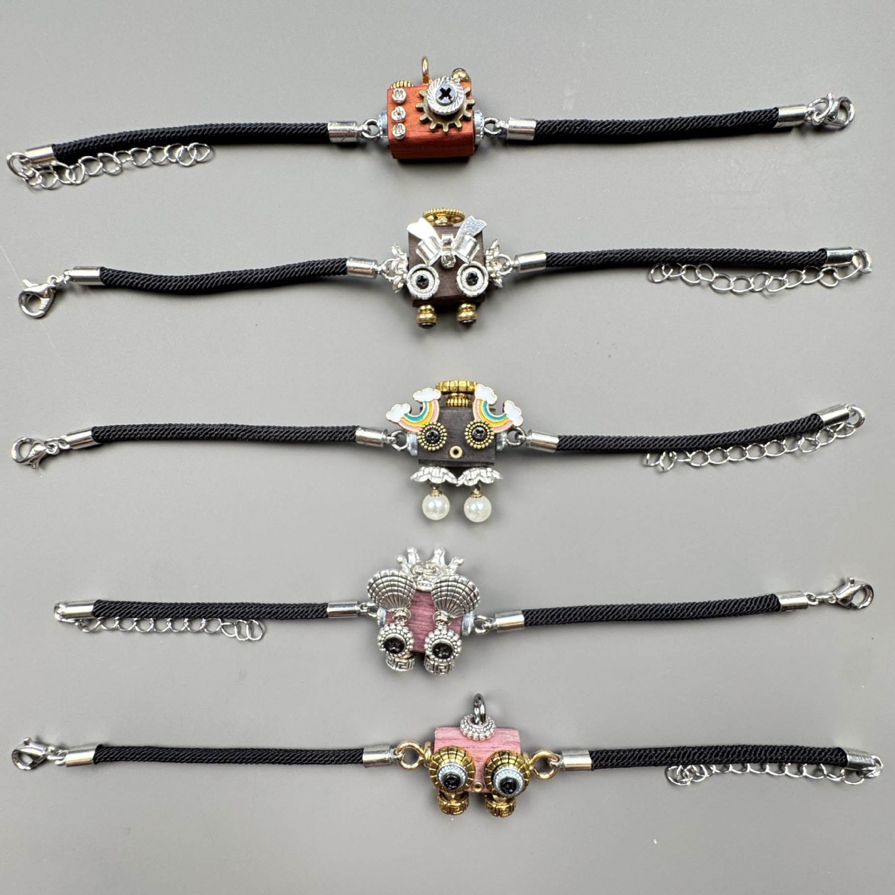 Handcrafted Punk Robot Bracelet - Macrame Woven Beaded Cord, Steampunk Unisex Cuff for Men & Women | Edgy Boho Accessory